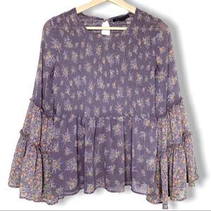 AEO Chiffon Smocked Floral Bell Sleeve Top